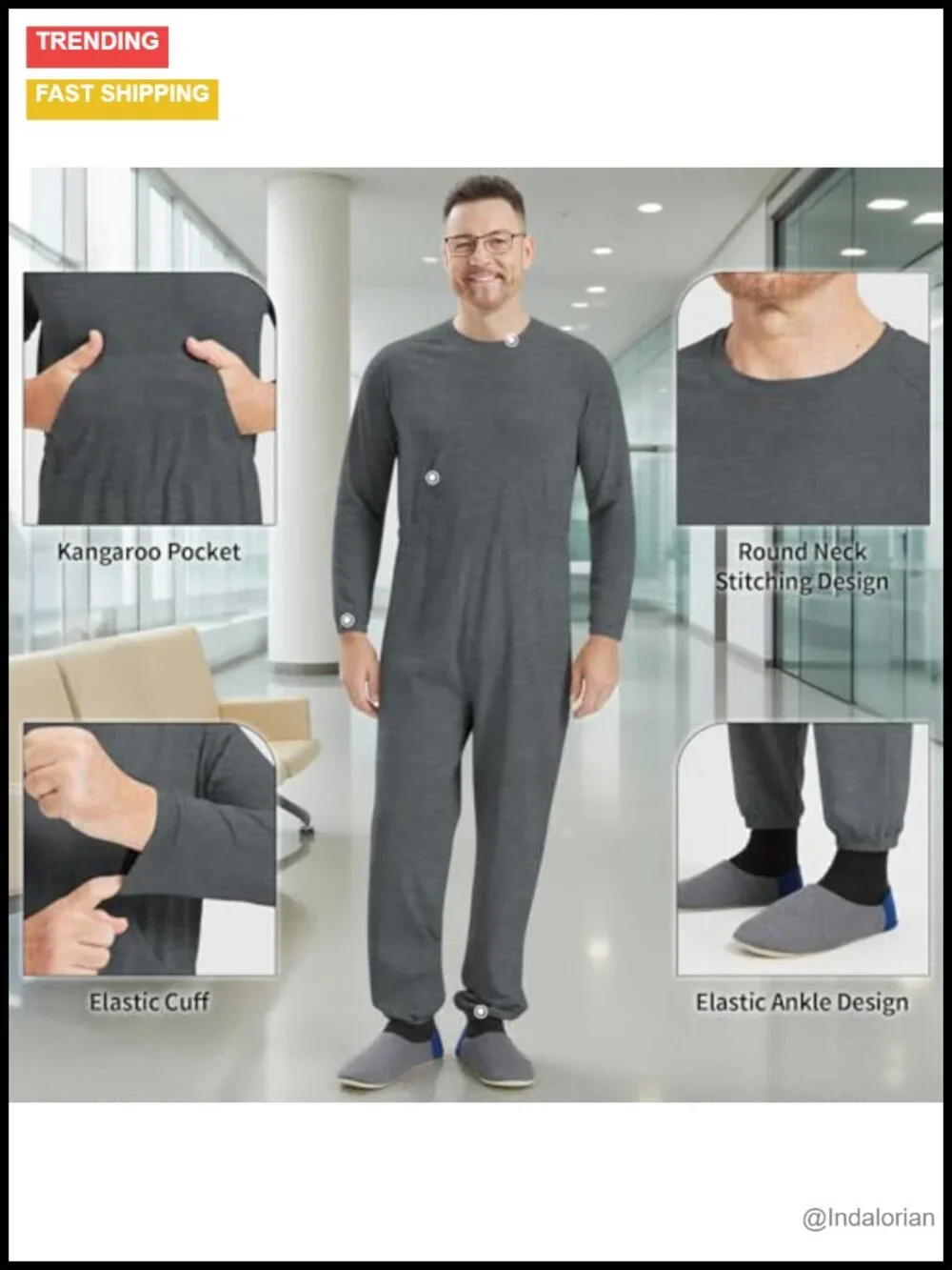 Dementia Anti Strip Sleepwear Back Zipper Adaptive Onesie Cotton Spandex